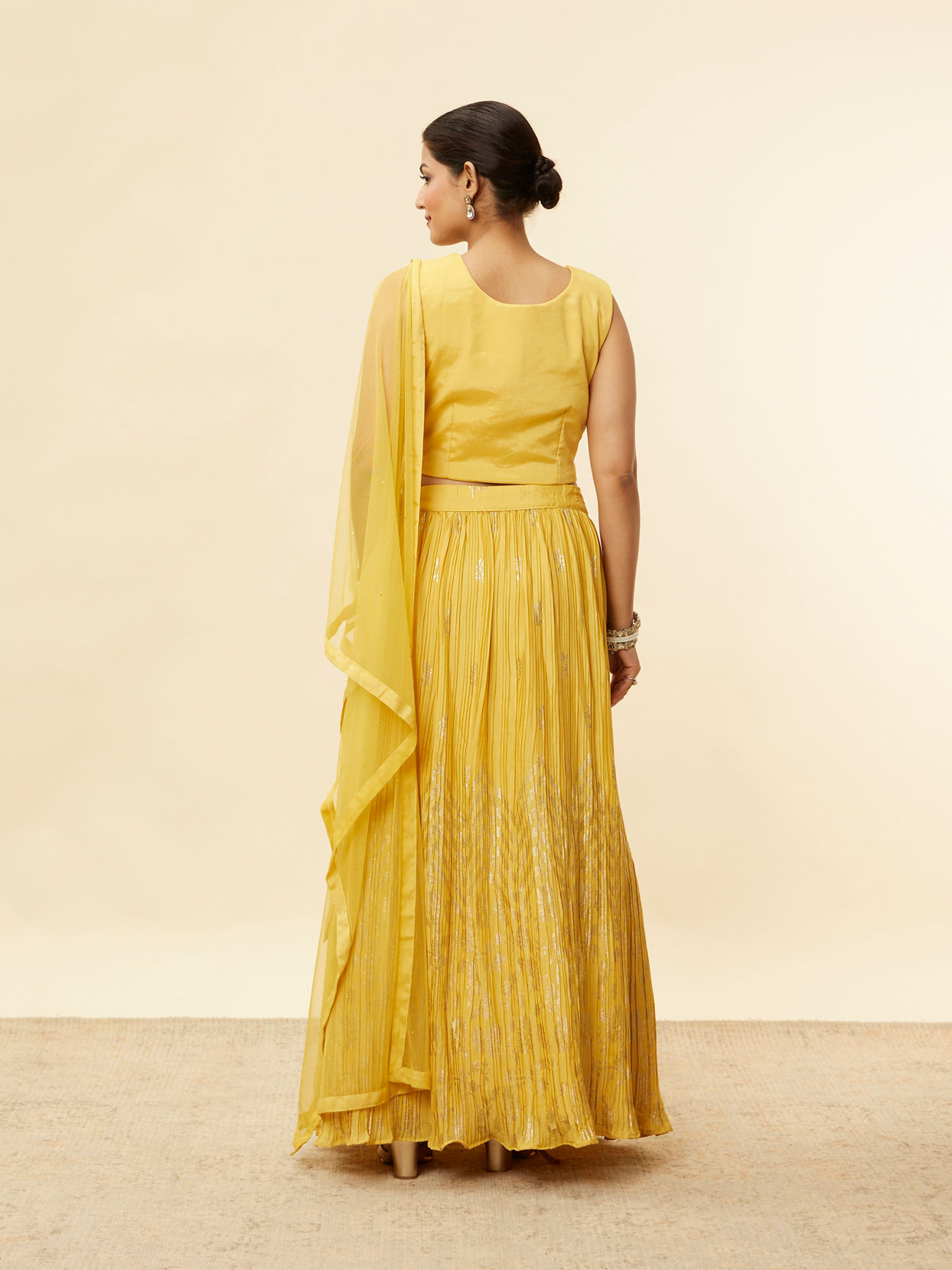 Crayola Yellow Foil Print Sequin Work Skirt Top Set image number 4